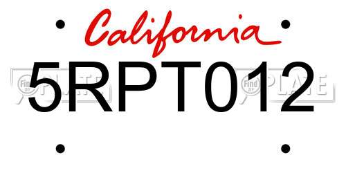 5RPT012 California License Plate