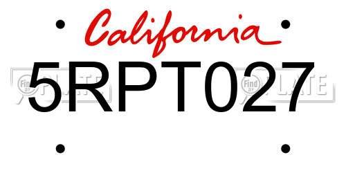 5RPT027 California License Plate