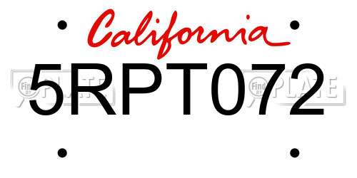 5RPT072 California License Plate
