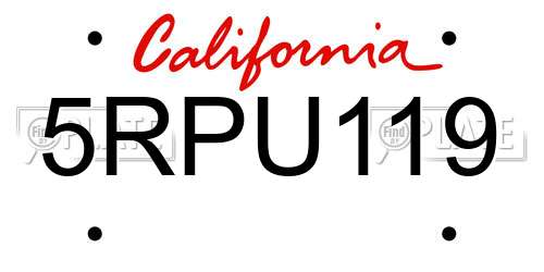 5RPU119 California License Plate