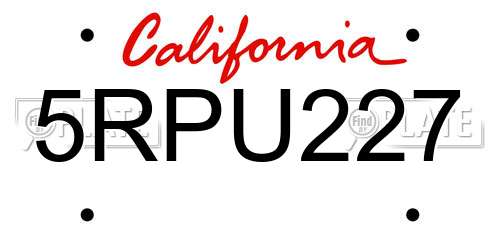 5RPU227 California License Plate