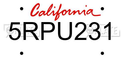 5RPU231 California License Plate