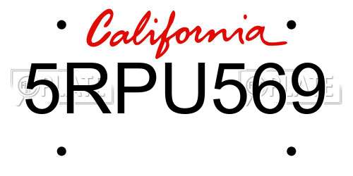5RPU569 California License Plate