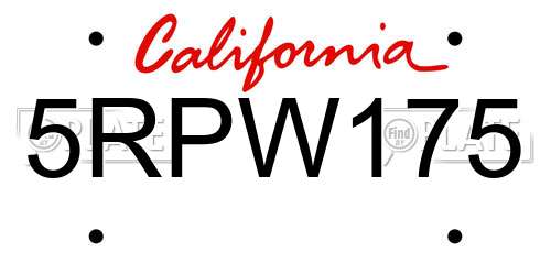 5RPW175 California License Plate
