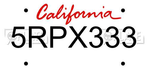 5RPX333 California License Plate