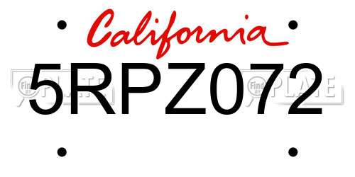 5RPZ072 California License Plate