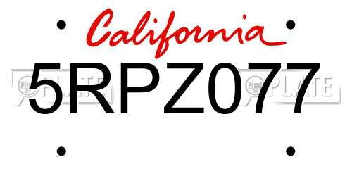 5RPZ077 California License Plate