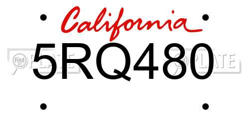 5RQ480 California License Plate