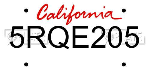 5RQE205 California License Plate