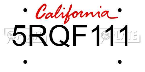 5RQF111 California License Plate