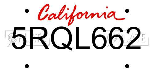 5RQL662 California License Plate