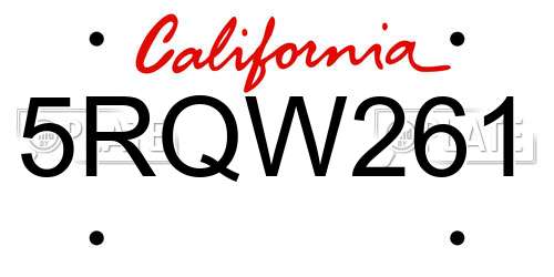 5RQW261 California License Plate