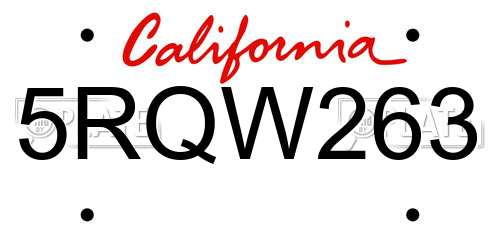 5RQW263 California License Plate