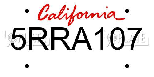 5RRA107 California License Plate