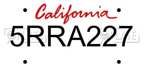 5RRA227 California License Plate