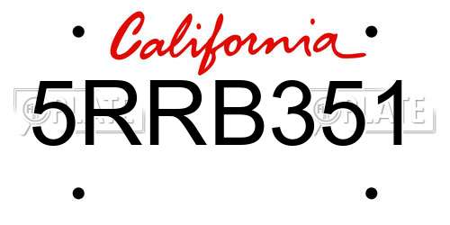 5RRB351 California License Plate