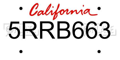 5RRB663 California License Plate