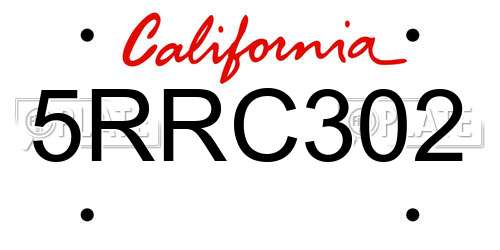 5RRC302 California License Plate