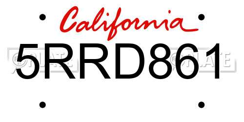 5RRD861 California License Plate