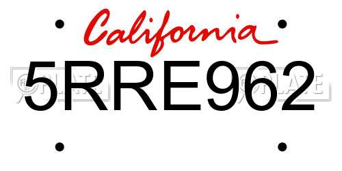 5RRE962 California License Plate