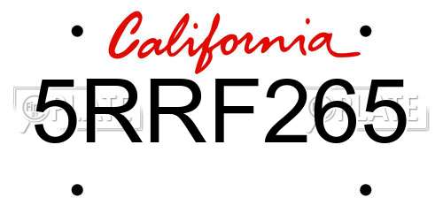 5RRF265 California License Plate
