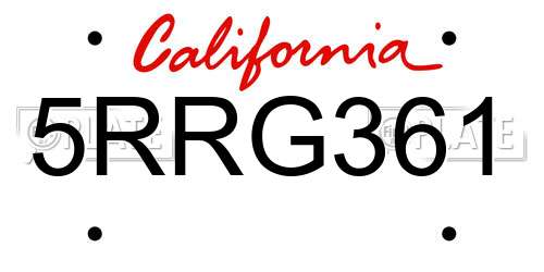 5RRG361 California License Plate