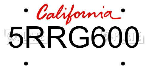 5RRG600 California License Plate