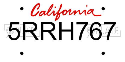 5RRH767 California License Plate