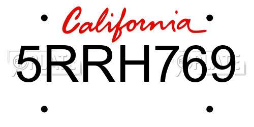 5RRH769 California License Plate