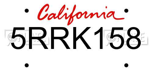 5RRK158 California License Plate