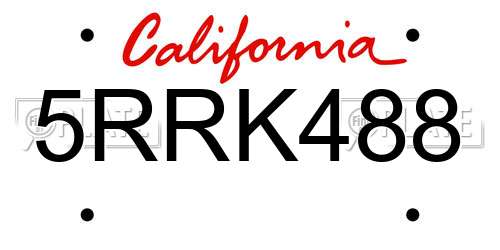 5RRK488 California License Plate