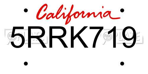 5RRK719 California License Plate