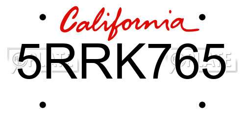 5RRK765 California License Plate