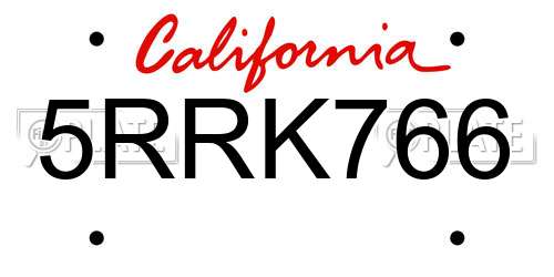 5RRK766 California License Plate