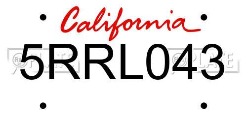 5RRL043 California License Plate