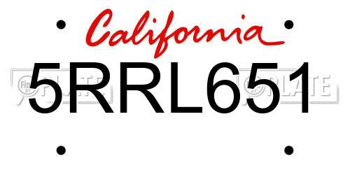 5RRL651 California License Plate