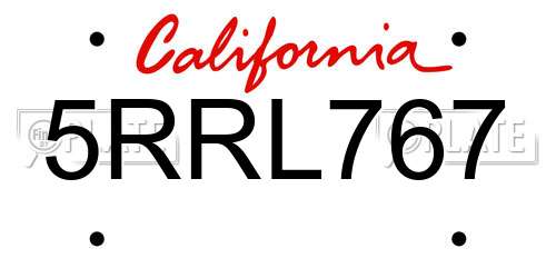 5RRL767 California License Plate