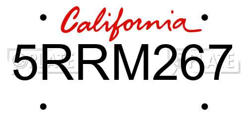 5RRM267 California License Plate
