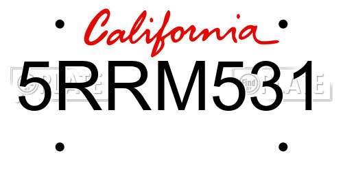 5RRM531 California License Plate