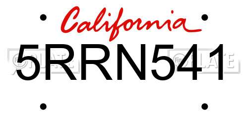 5RRN541 California License Plate