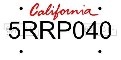 5RRP040 California License Plate