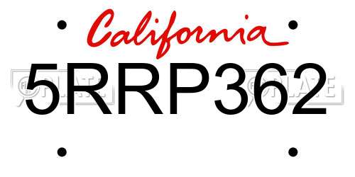 5RRP362 California License Plate