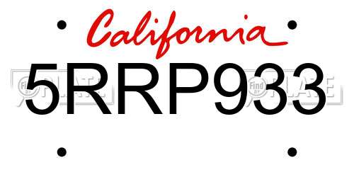 5RRP933 California License Plate