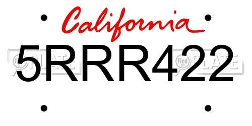 5RRR422 California License Plate