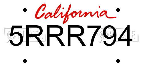 5RRR794 California License Plate