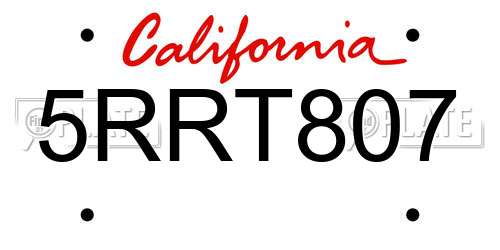 5RRT807 California License Plate