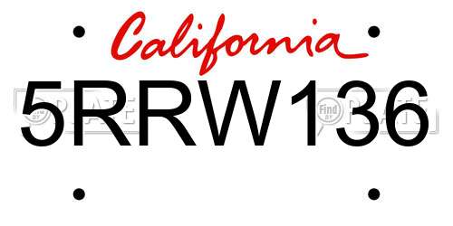 5RRW136 California License Plate