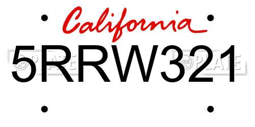 5RRW321 California License Plate