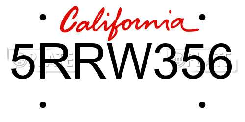 5RRW356 California License Plate