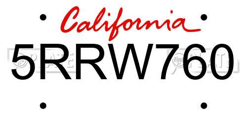 5RRW760 California License Plate